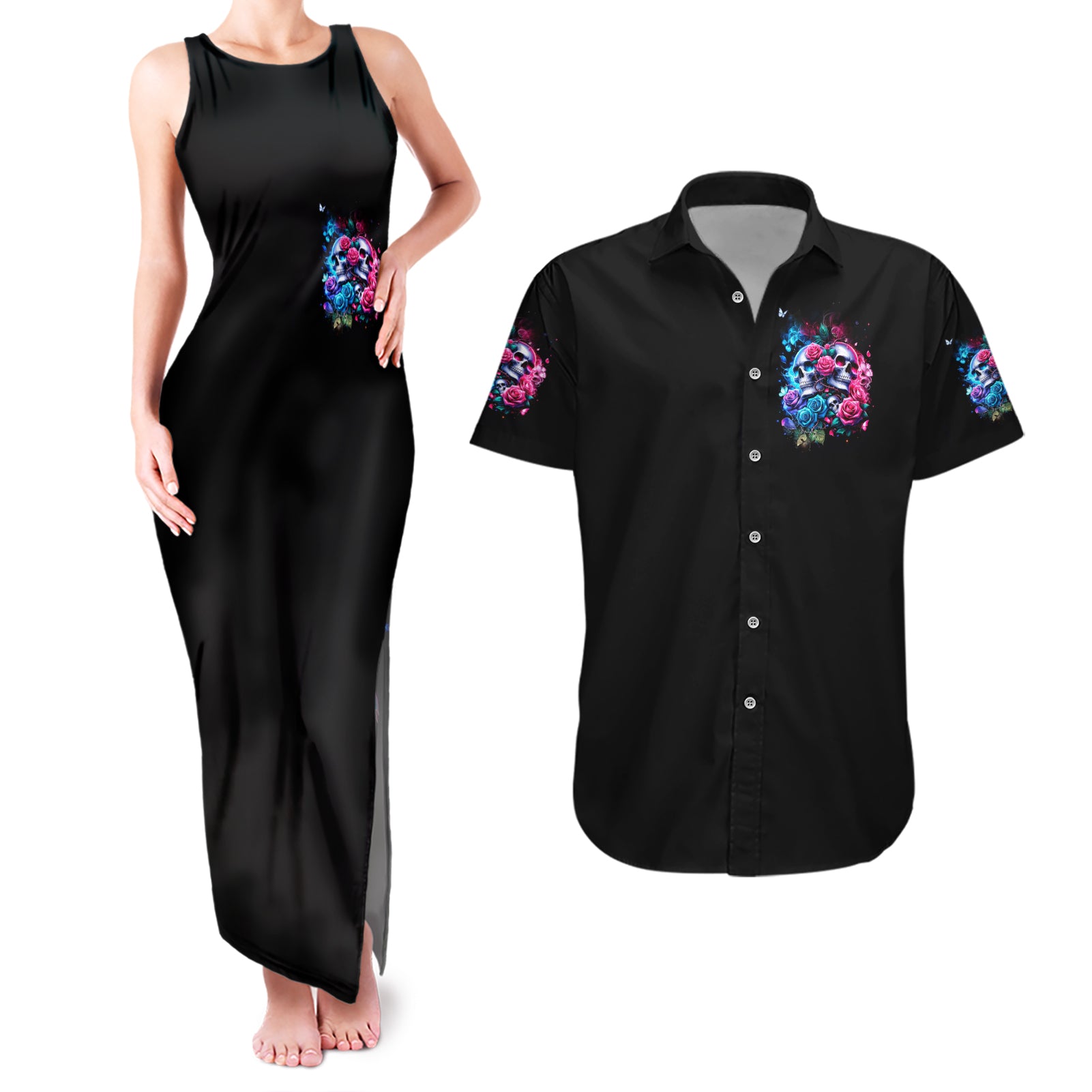 Couple Skull Couples Matching Tank Maxi Dress and Hawaiian Shirt I Could Be Your Best Friend Or Your Worst Fucking Enemy
