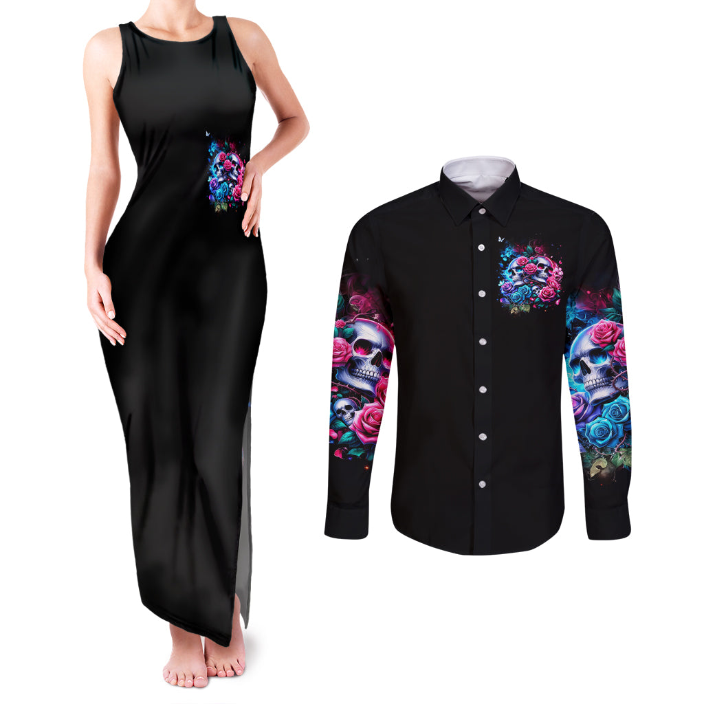 Couple Skull Couples Matching Tank Maxi Dress and Long Sleeve Button Shirt I Could Be Your Best Friend Or Your Worst Fucking Enemy