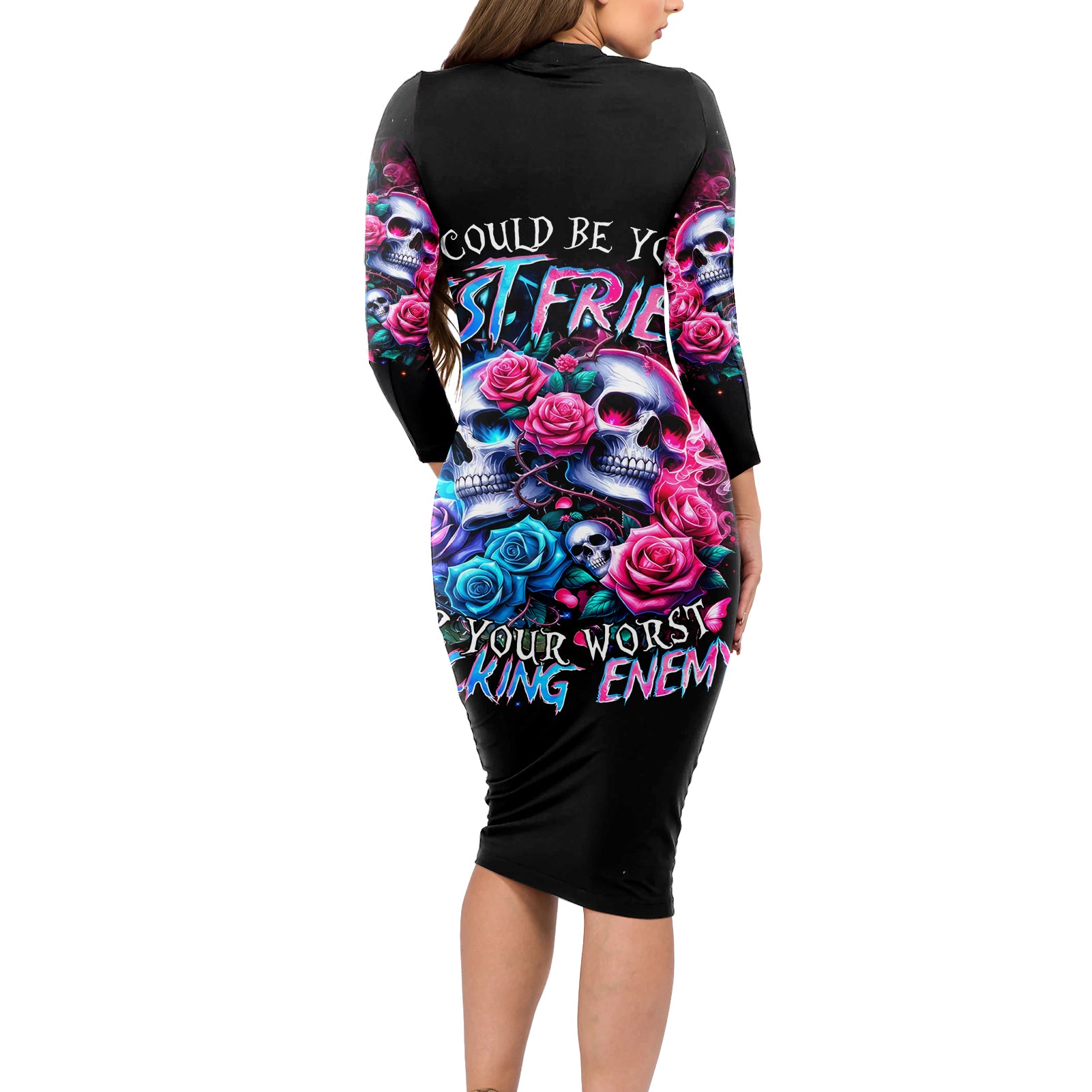 Couple Skull Long Sleeve Bodycon Dress I Could Be Your Best Friend Or Your Worst Fucking Enemy