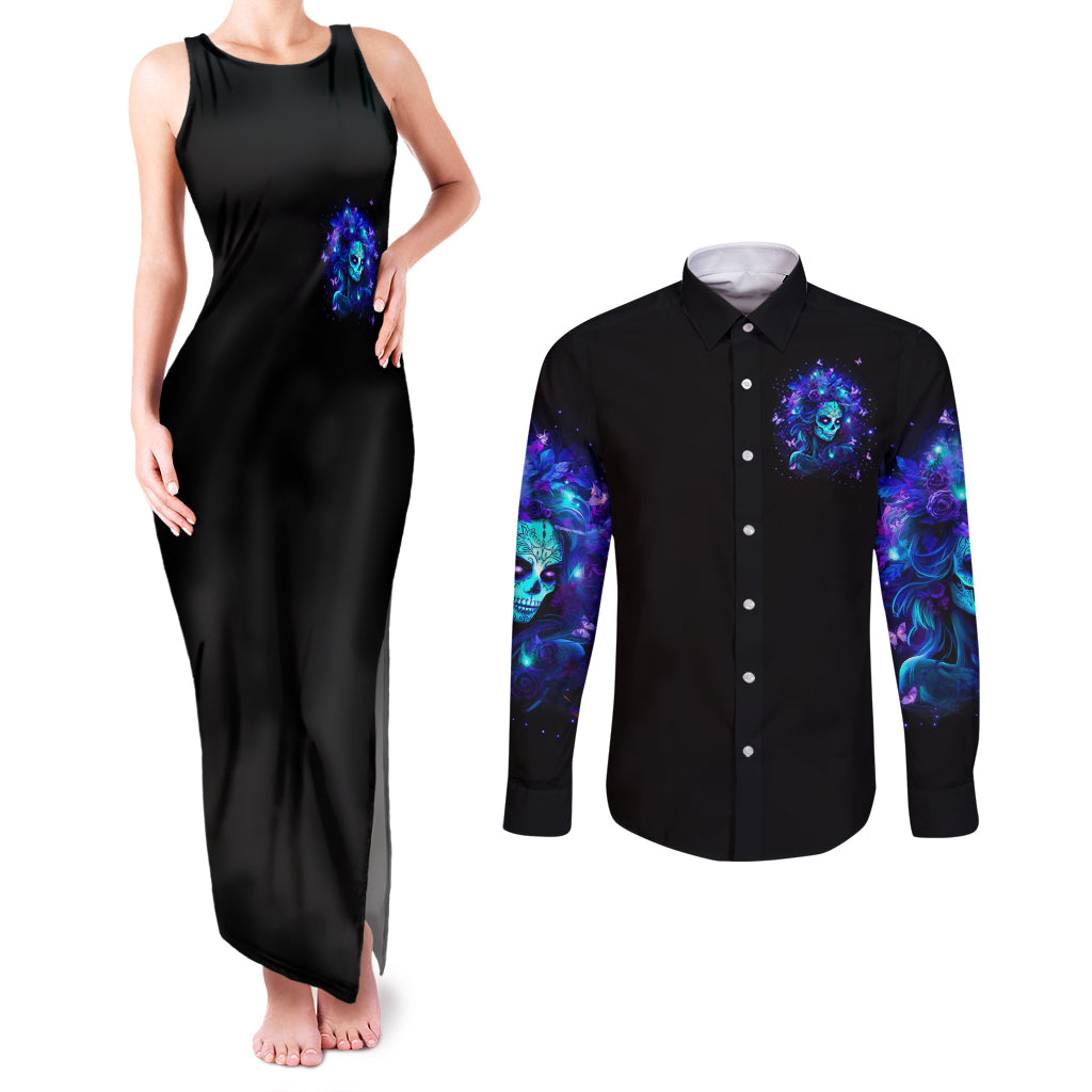 Skull Girl Couples Matching Tank Maxi Dress and Long Sleeve Button Shirt Yes I'm A Bitch But Not Yours