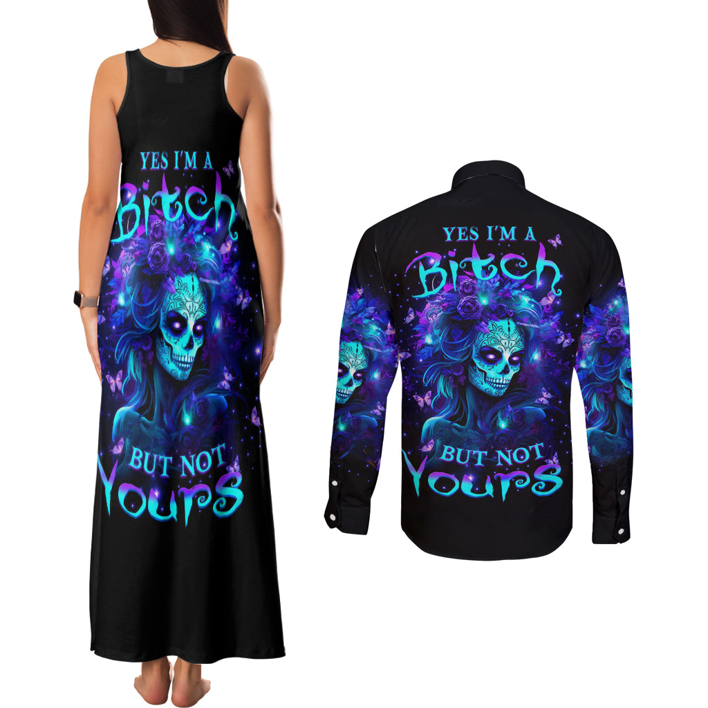 Skull Girl Couples Matching Tank Maxi Dress and Long Sleeve Button Shirt Yes I'm A Bitch But Not Yours