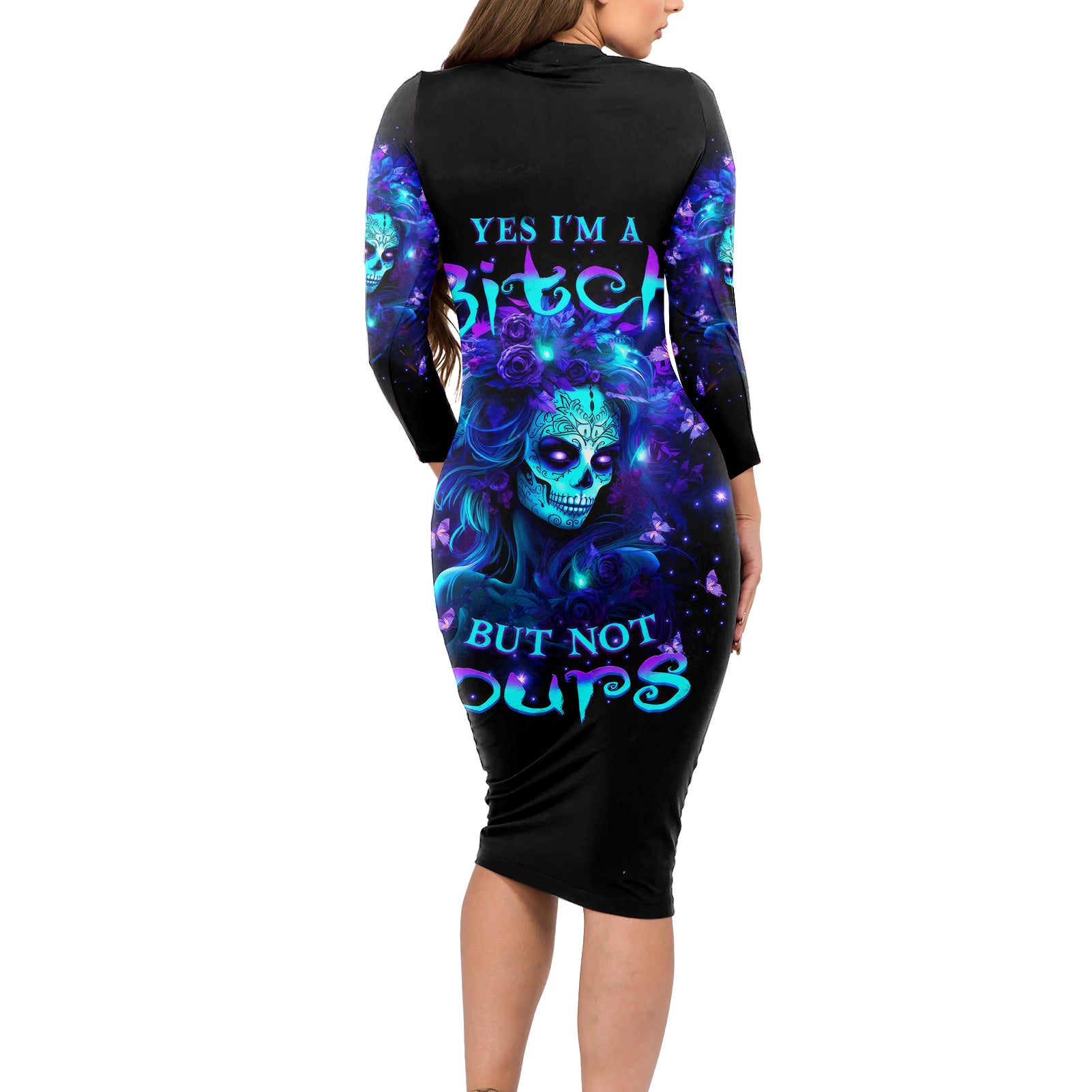 Skull Girl Long Sleeve Bodycon Dress Yes I'm A Bitch But Not Yours