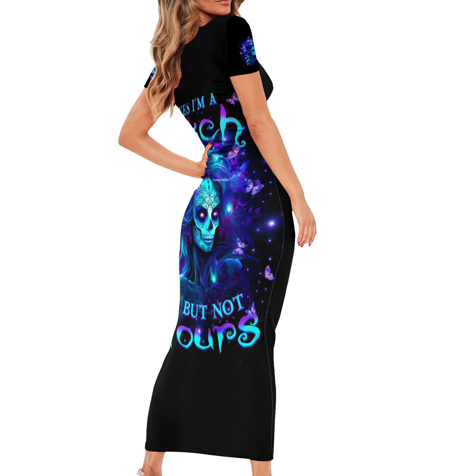 Skull Girl Short Sleeve Bodycon Dress Yes I'm A Bitch But Not Yours