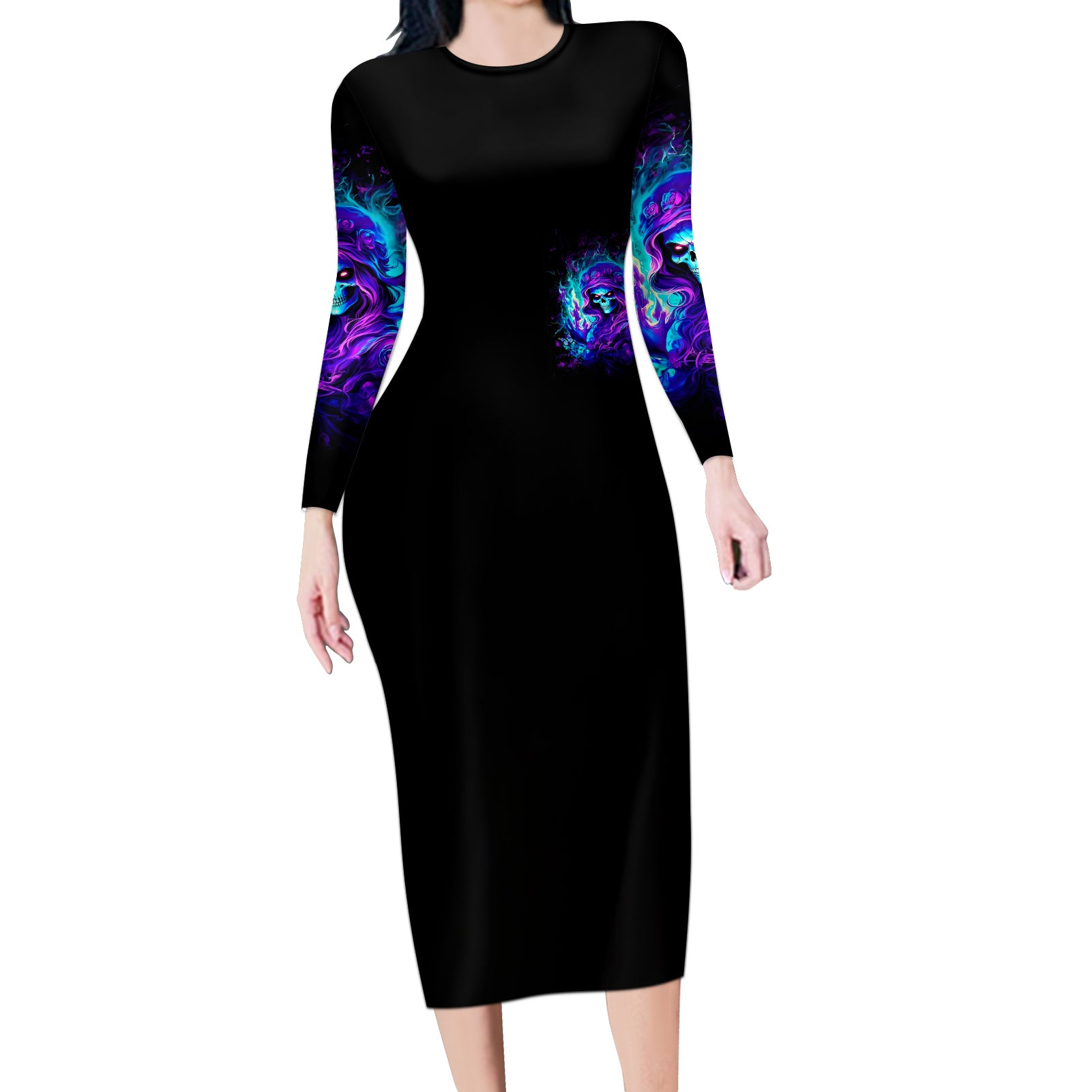 Flame Girl Skull Long Sleeve Bodycon Dress The Good Girl In Me Got Tired Of The Bullshit