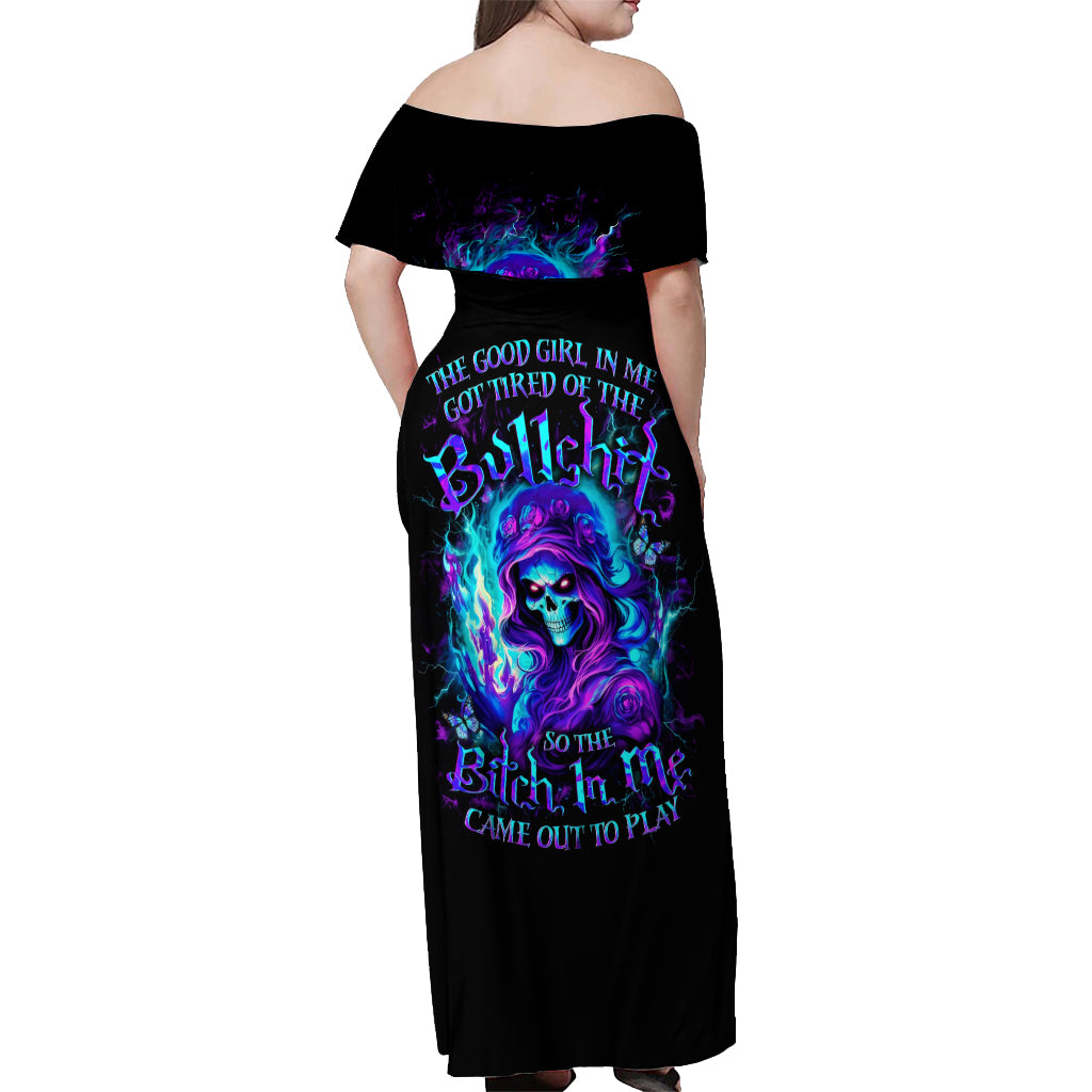Flame Girl Skull Off Shoulder Maxi Dress The Good Girl In Me Got Tired Of The Bullshit