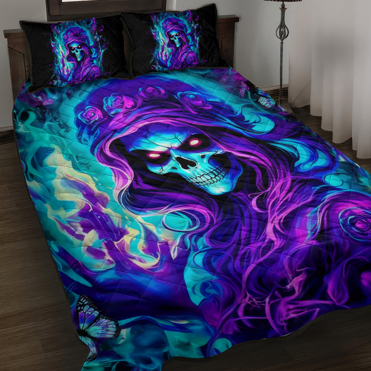 Flame Girl Skull Quilt Bed Set The Good Girl In Me Got Tired Of The Bullshit