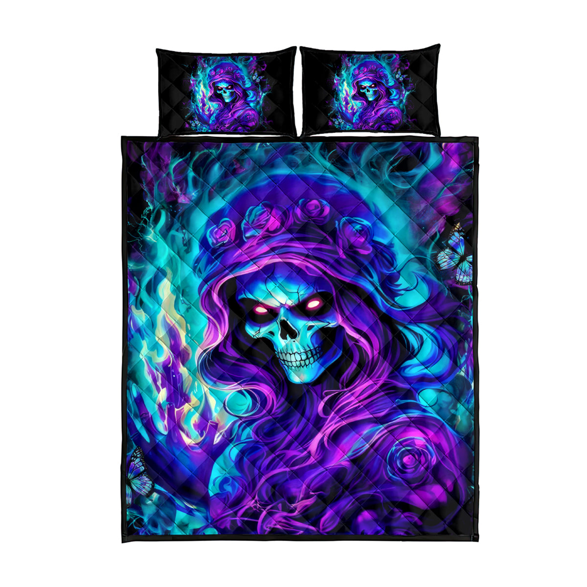 Flame Girl Skull Quilt Bed Set The Good Girl In Me Got Tired Of The Bullshit