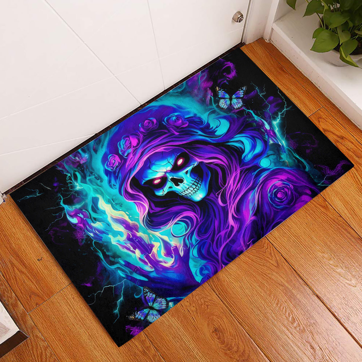 Flame Girl Skull Rubber Doormat The Good Girl In Me Got Tired Of The Bullshit