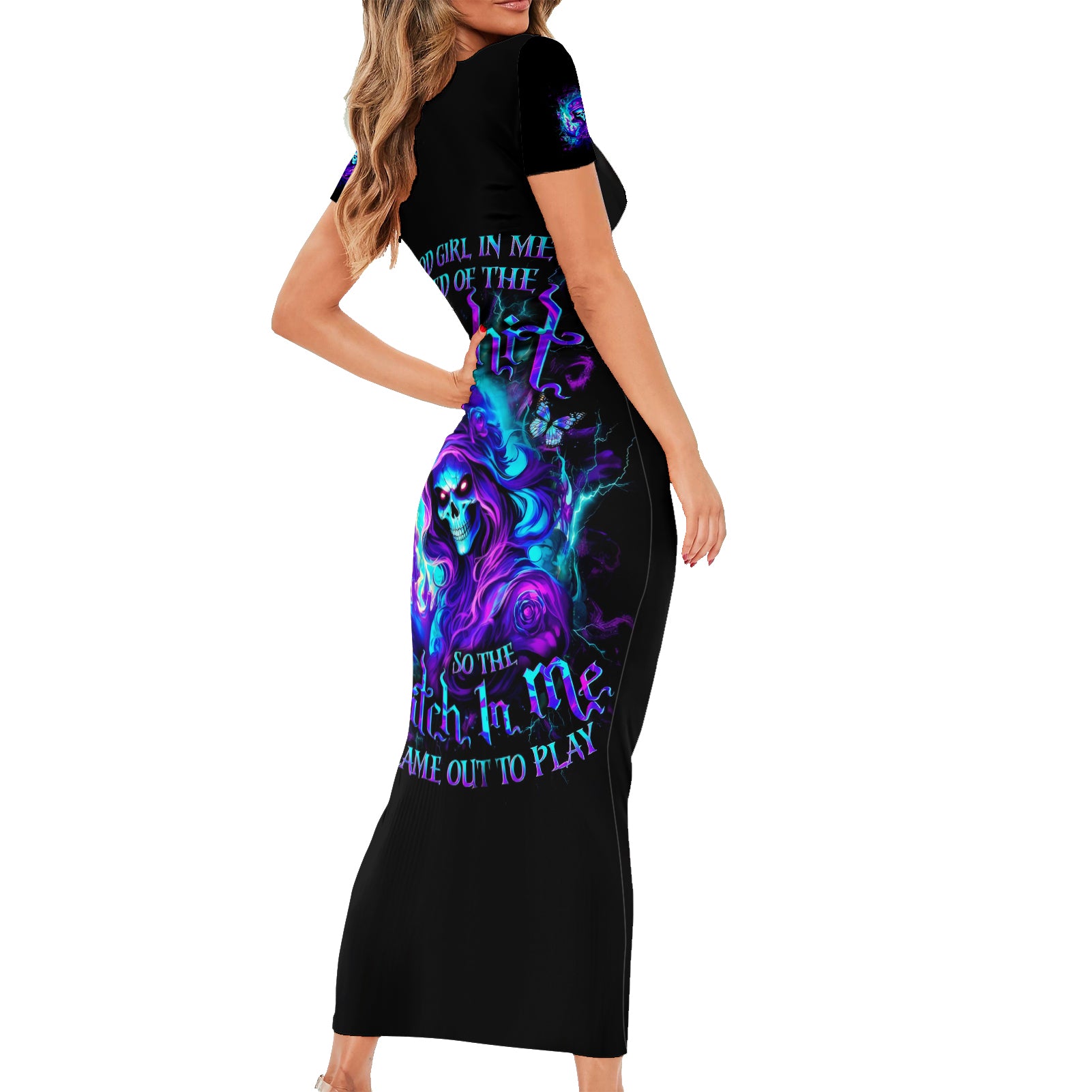 Flame Girl Skull Short Sleeve Bodycon Dress The Good Girl In Me Got Tired Of The Bullshit