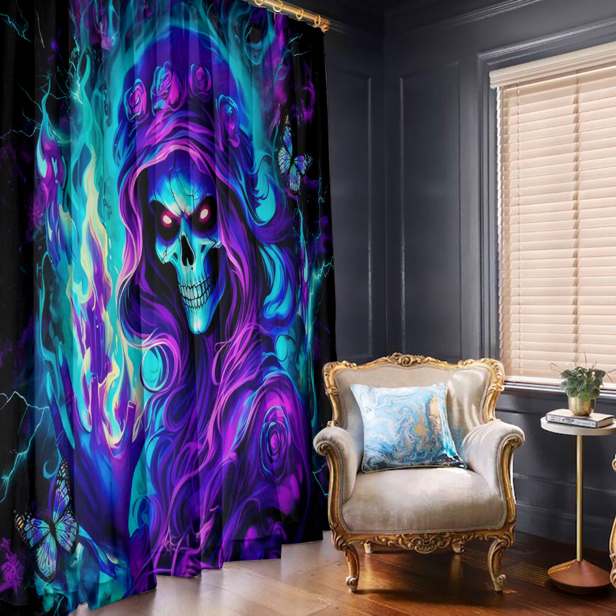 Flame Girl Skull Window Curtain The Good Girl In Me Got Tired Of The Bullshit