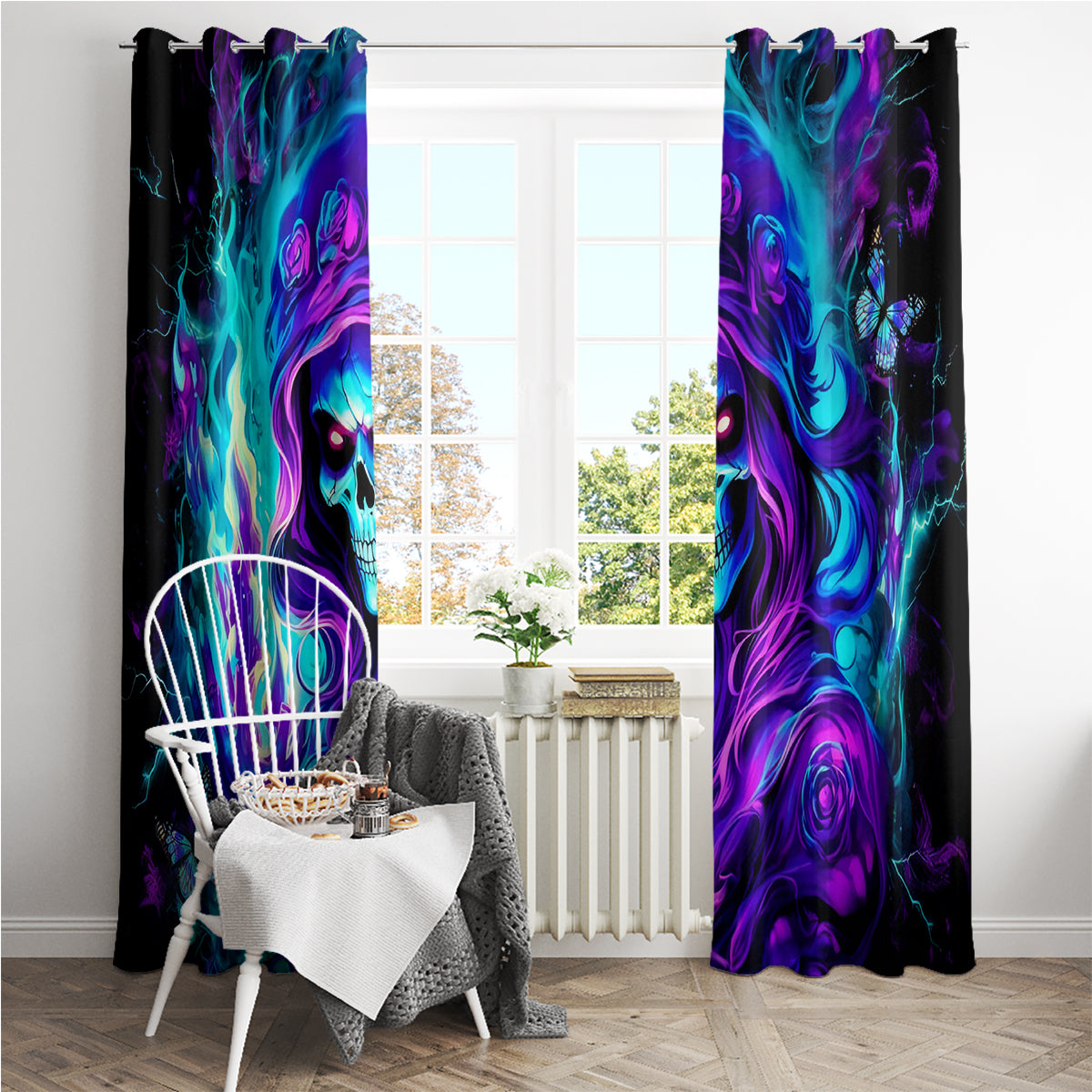 Flame Girl Skull Window Curtain The Good Girl In Me Got Tired Of The Bullshit