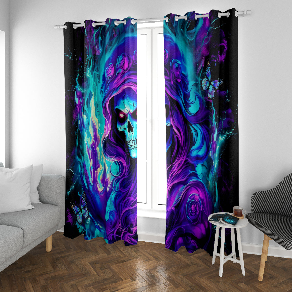 Flame Girl Skull Window Curtain The Good Girl In Me Got Tired Of The Bullshit