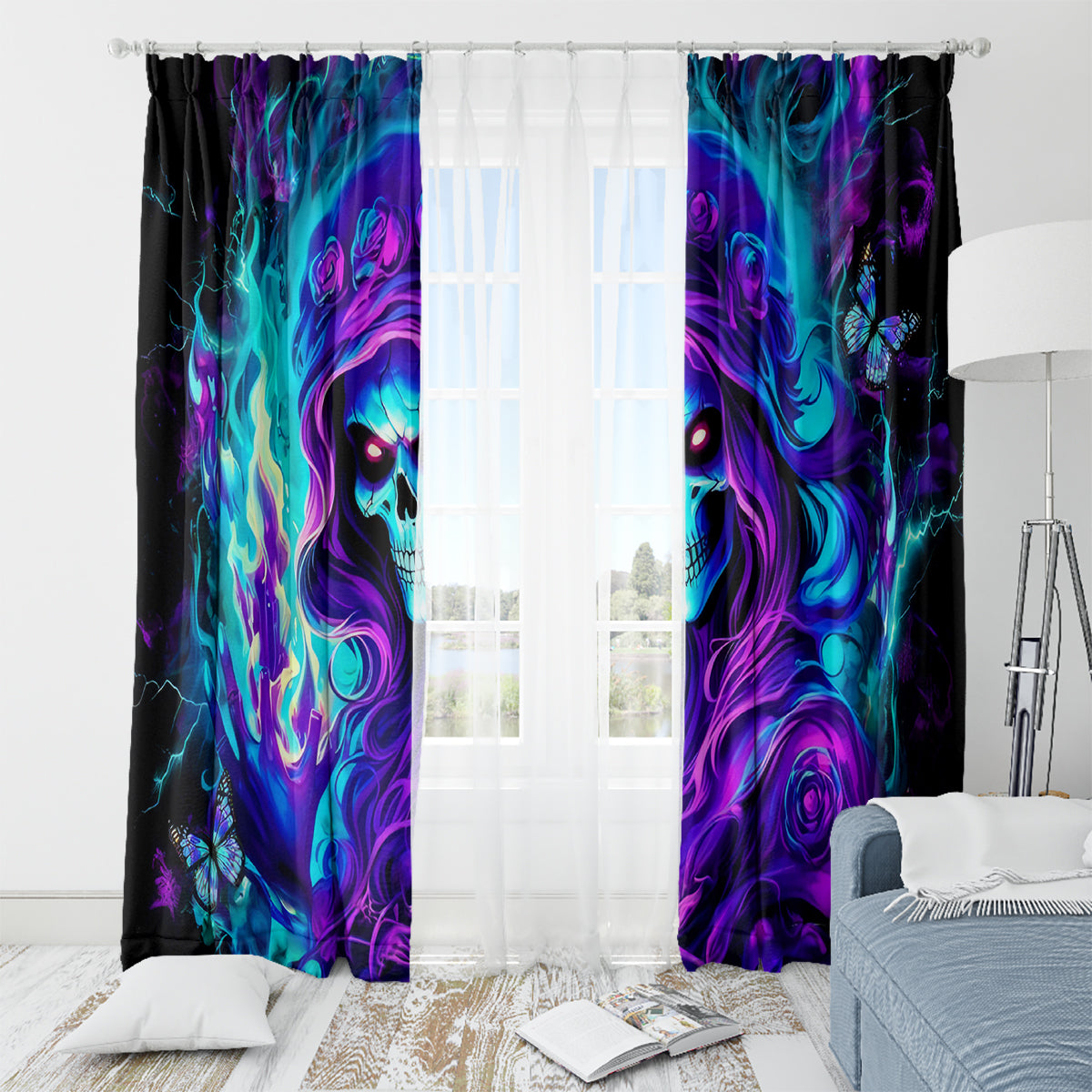 Flame Girl Skull Window Curtain The Good Girl In Me Got Tired Of The Bullshit