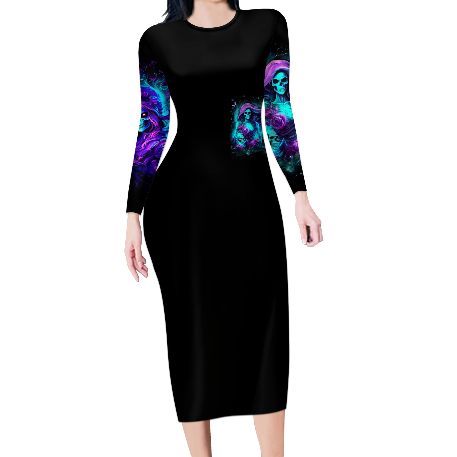 Flame Girl Skull Long Sleeve Bodycon Dress The Good Girl In Me Got Tired Of The Bullshit