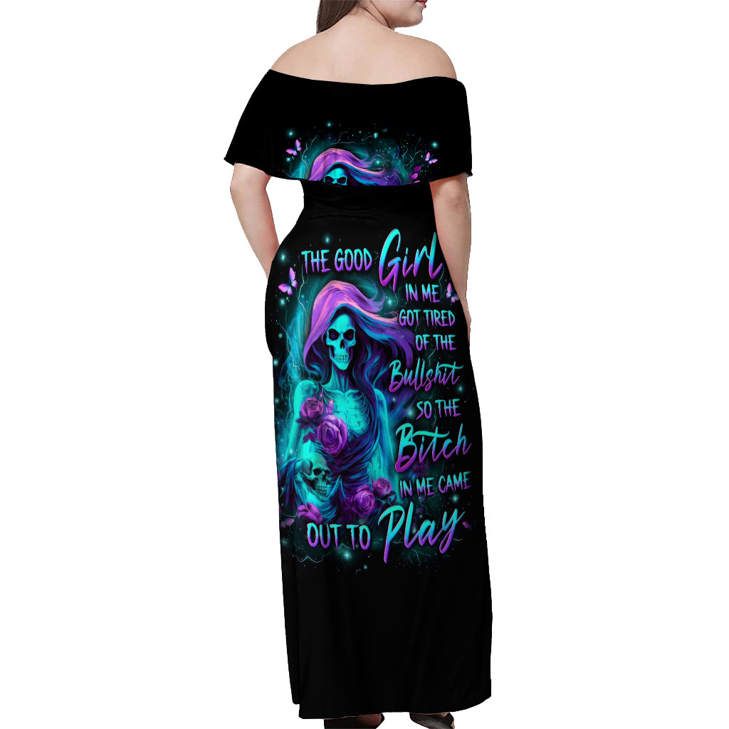 Flame Girl Skull Off Shoulder Maxi Dress The Good Girl In Me Got Tired Of The Bullshit