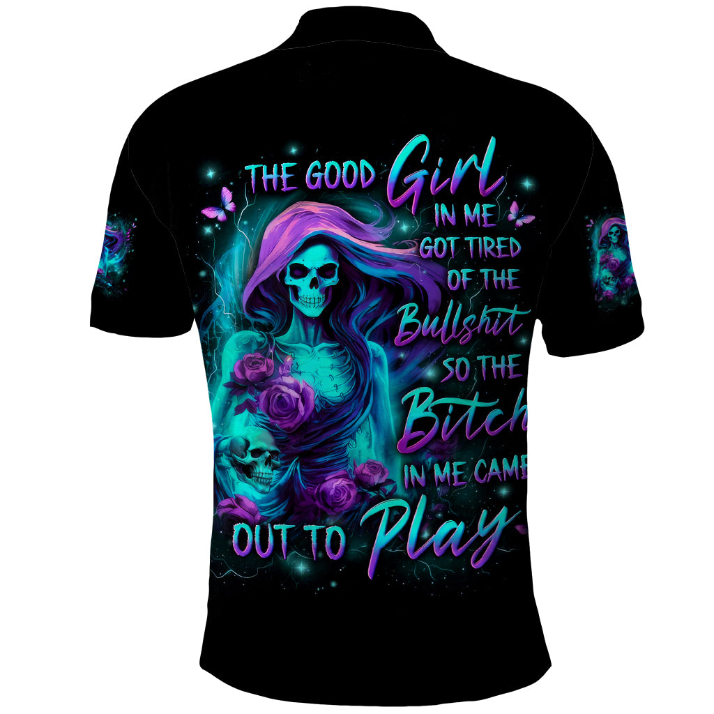 Flame Girl Skull Polo Shirt The Good Girl In Me Got Tired Of The Bullshit