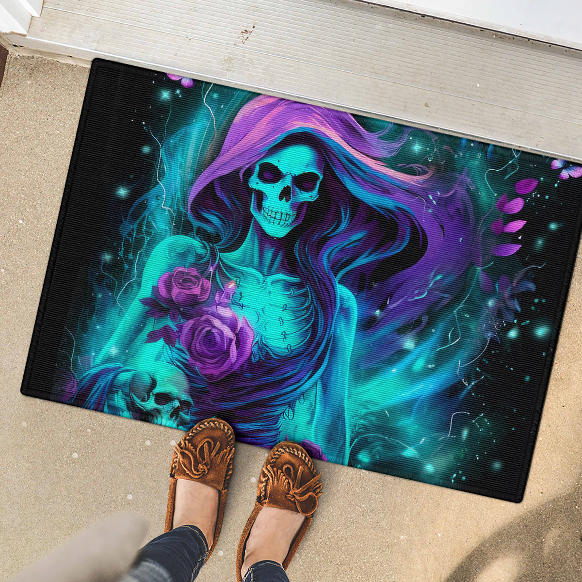 Flame Girl Skull Rubber Doormat The Good Girl In Me Got Tired Of The Bullshit