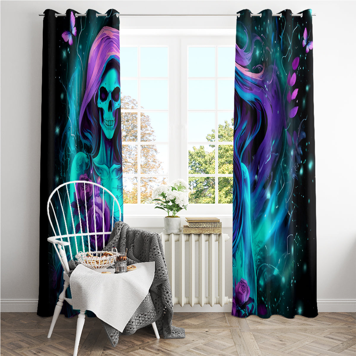 Flame Girl Skull Window Curtain The Good Girl In Me Got Tired Of The Bullshit