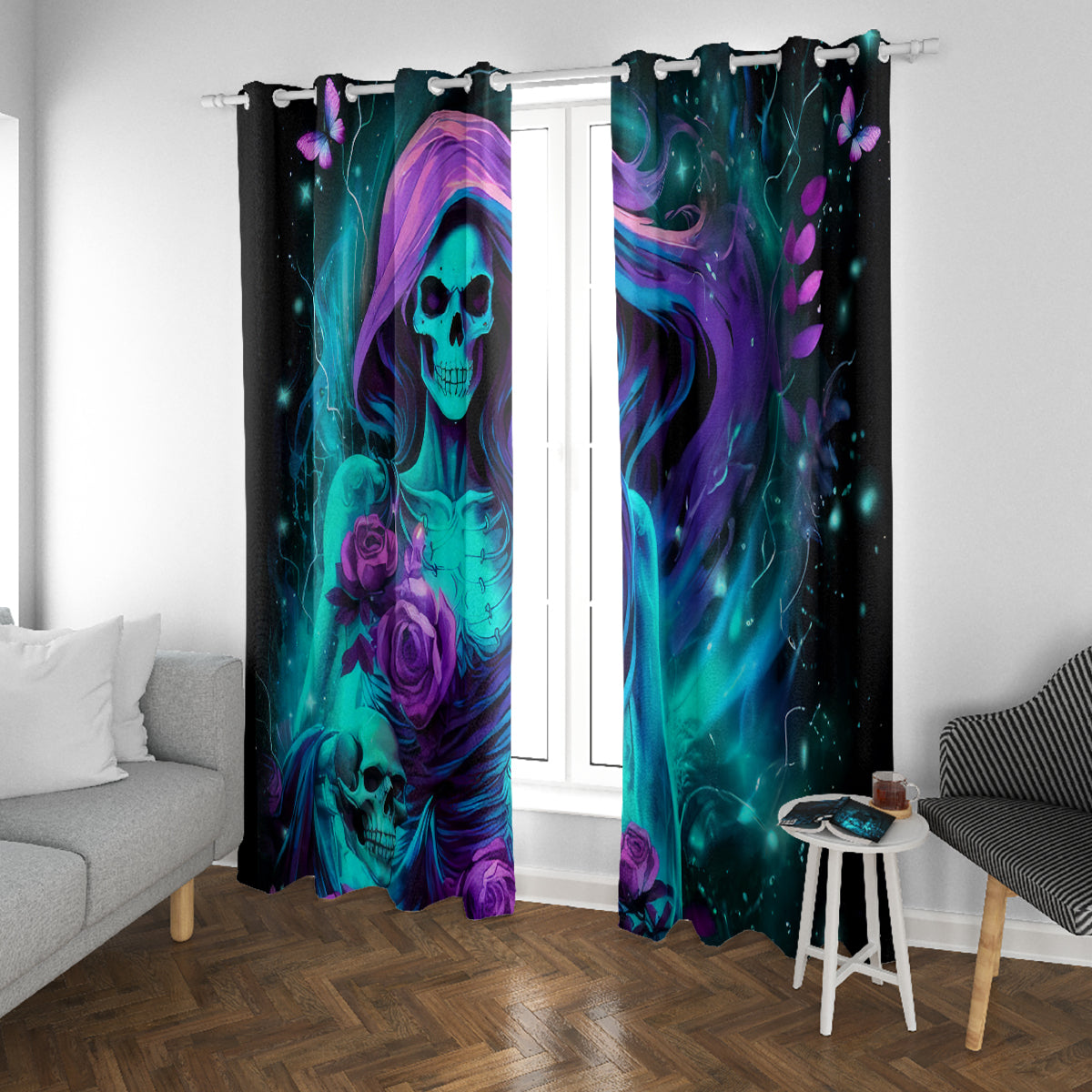 Flame Girl Skull Window Curtain The Good Girl In Me Got Tired Of The Bullshit