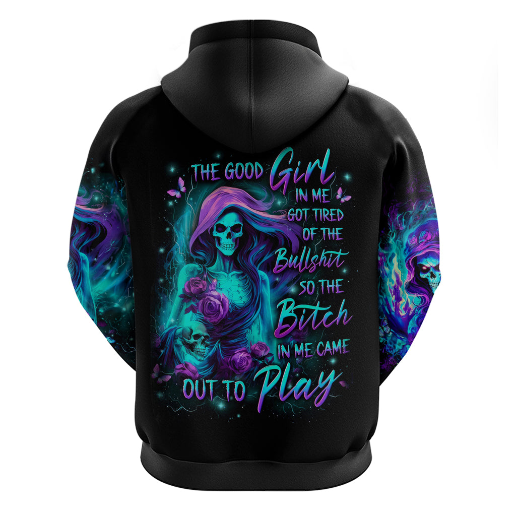 Flame Girl Skull Zip Hoodie The Good Girl In Me Got Tired Of The Bullshit