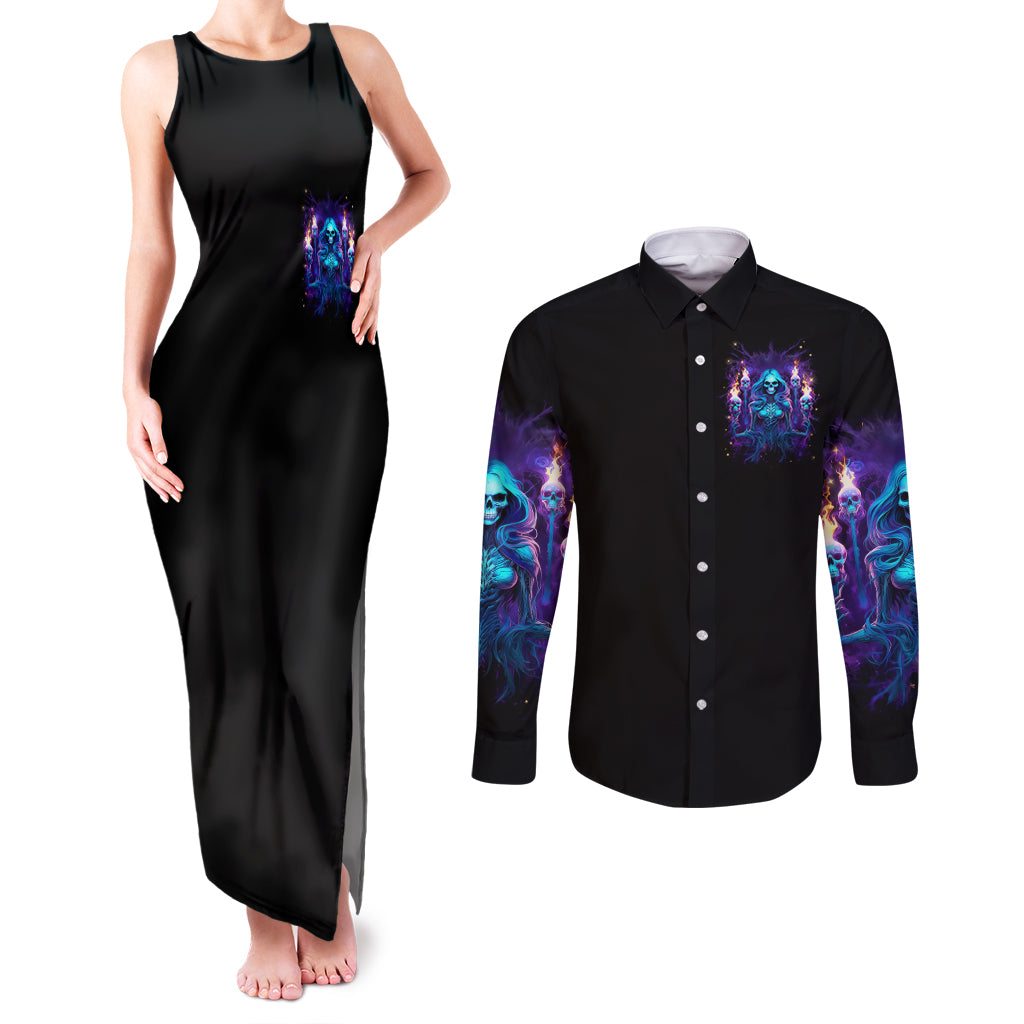 Witch Skull Couples Matching Tank Maxi Dress and Long Sleeve Button Shirt Wake Up Beasuty I't Time To Beast