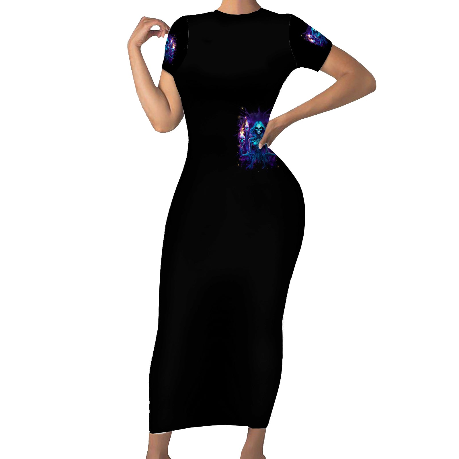 Witch Skull Short Sleeve Bodycon Dress Wake Up Beasuty I't Time To Beast