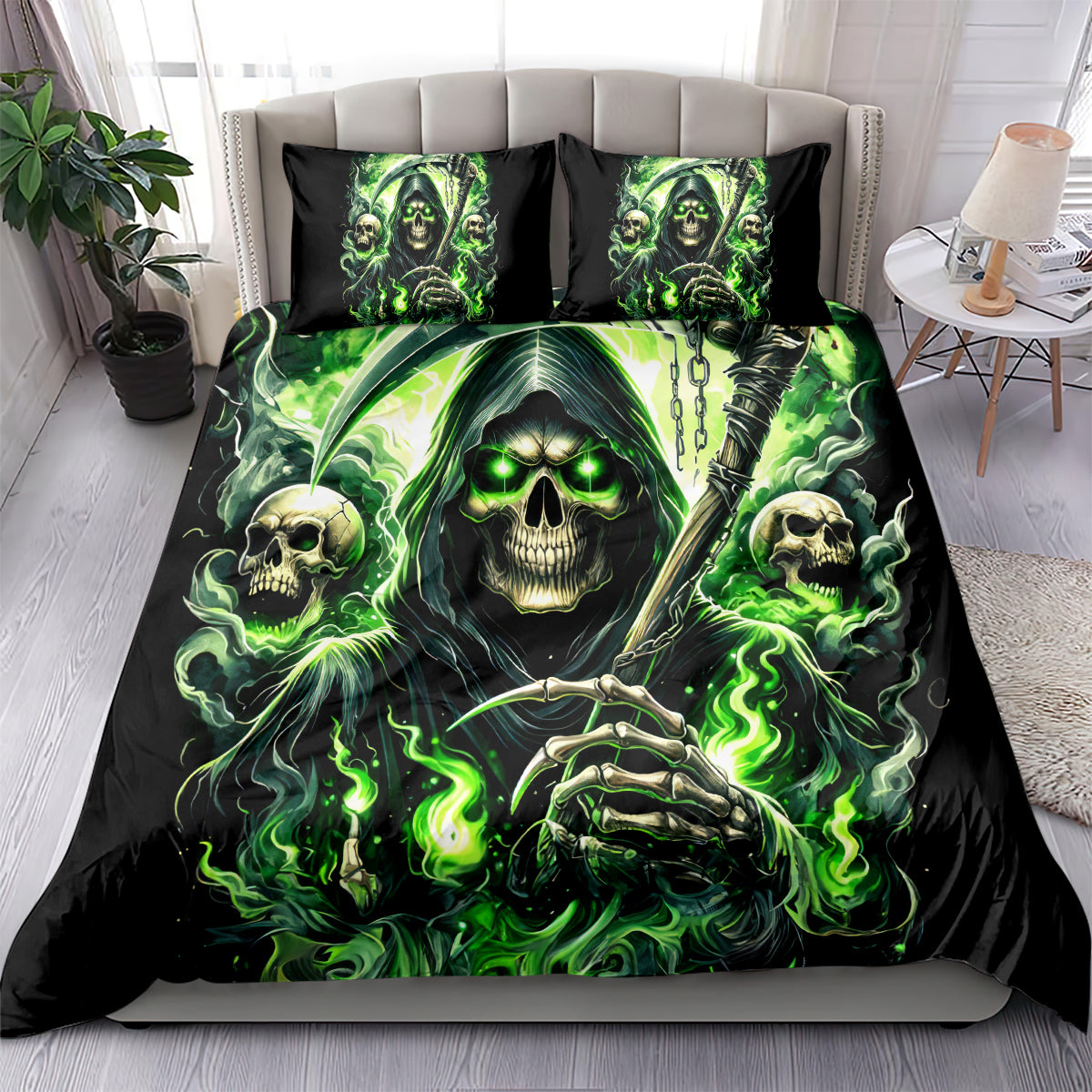 Flame Reaper Skull Bedding Set I'm Not Anti Social I'm Just Not User Friendly