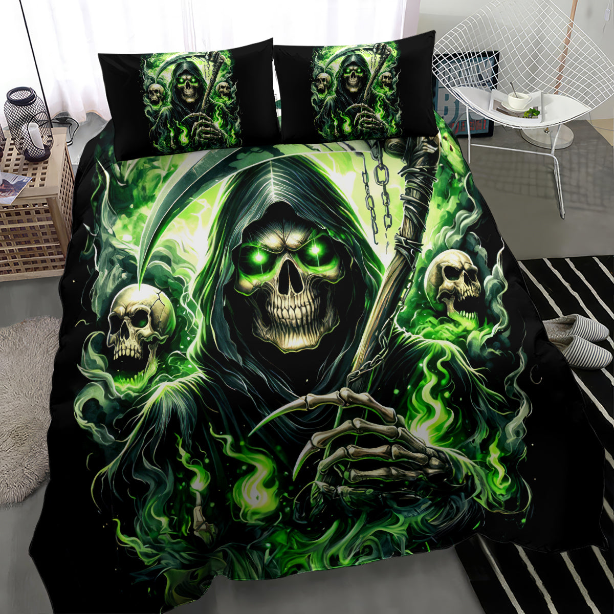Flame Reaper Skull Bedding Set I'm Not Anti Social I'm Just Not User Friendly