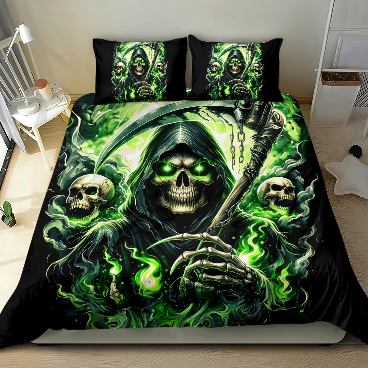 Flame Reaper Skull Bedding Set I'm Not Anti Social I'm Just Not User Friendly