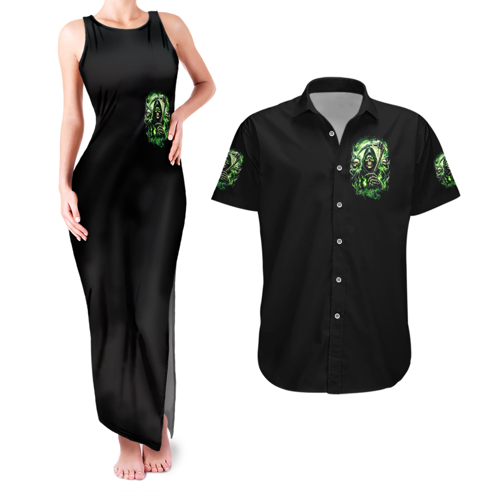 Flame Reaper Skull Couples Matching Tank Maxi Dress and Hawaiian Shirt I'm Not Anti Social I'm Just Not User Friendly