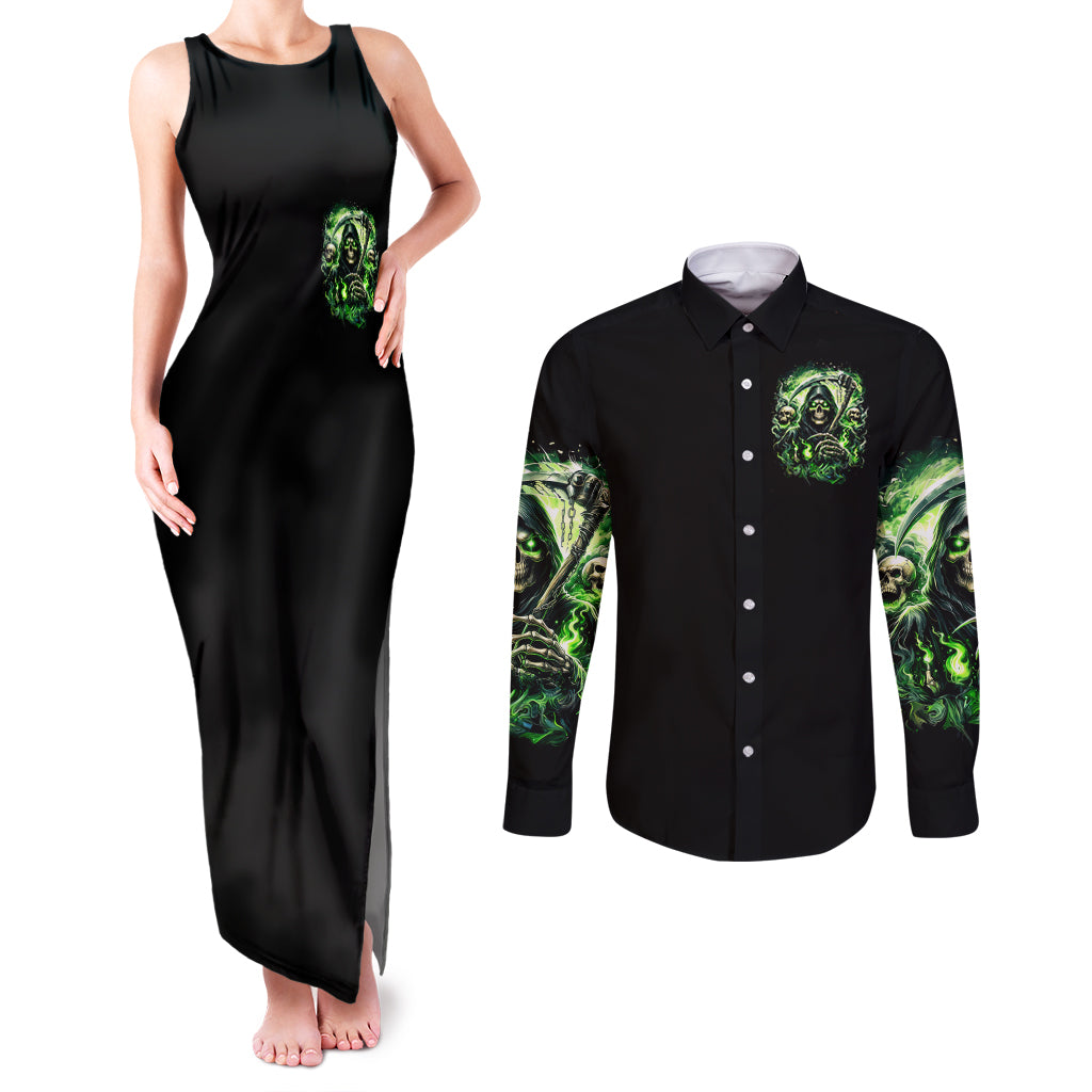 Flame Reaper Skull Couples Matching Tank Maxi Dress and Long Sleeve Button Shirt I'm Not Anti Social I'm Just Not User Friendly
