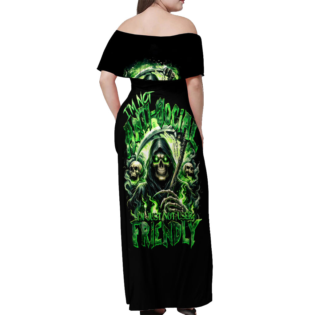 Flame Reaper Skull Off Shoulder Maxi Dress I'm Not Anti Social I'm Just Not User Friendly