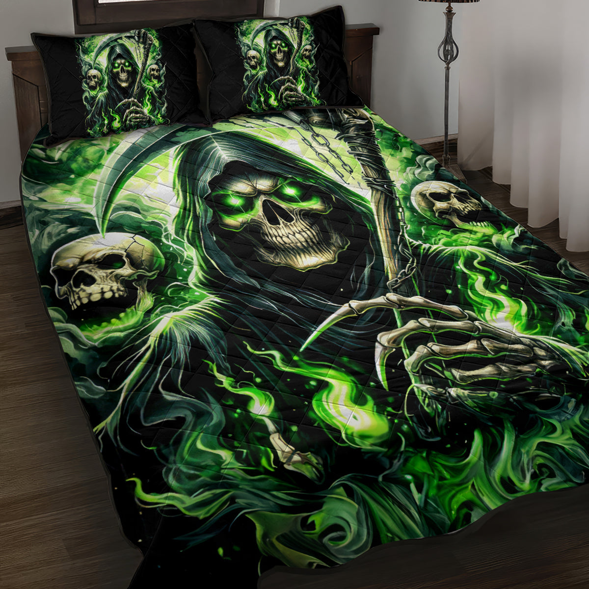 Flame Reaper Skull Quilt Bed Set I'm Not Anti Social I'm Just Not User Friendly
