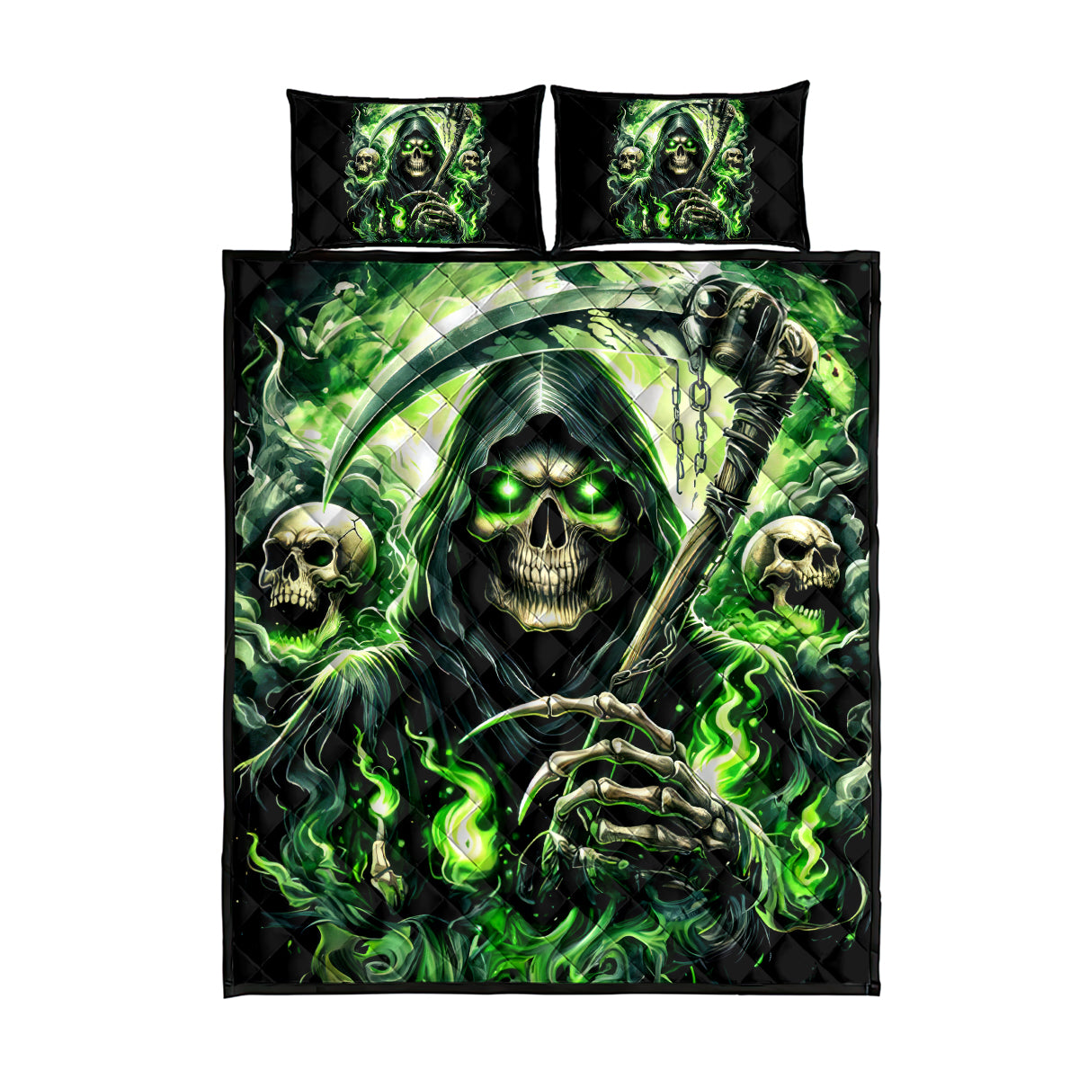 Flame Reaper Skull Quilt Bed Set I'm Not Anti Social I'm Just Not User Friendly