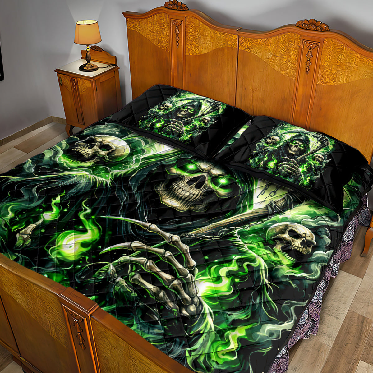 Flame Reaper Skull Quilt Bed Set I'm Not Anti Social I'm Just Not User Friendly