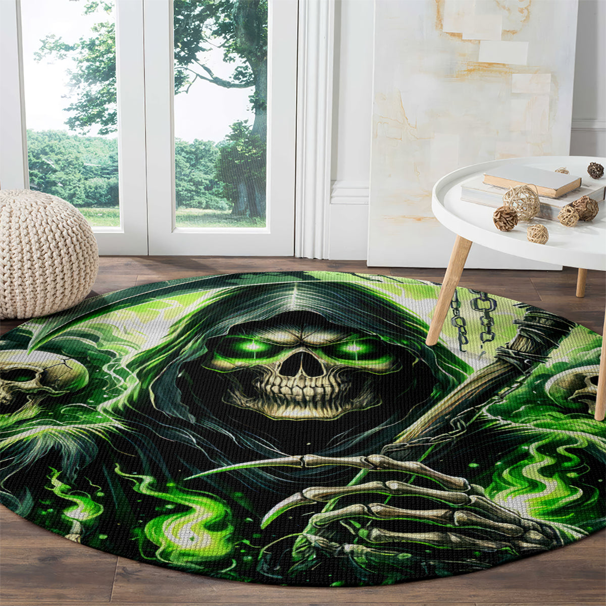 Flame Reaper Skull Round Carpet I'm Not Anti Social I'm Just Not User Friendly