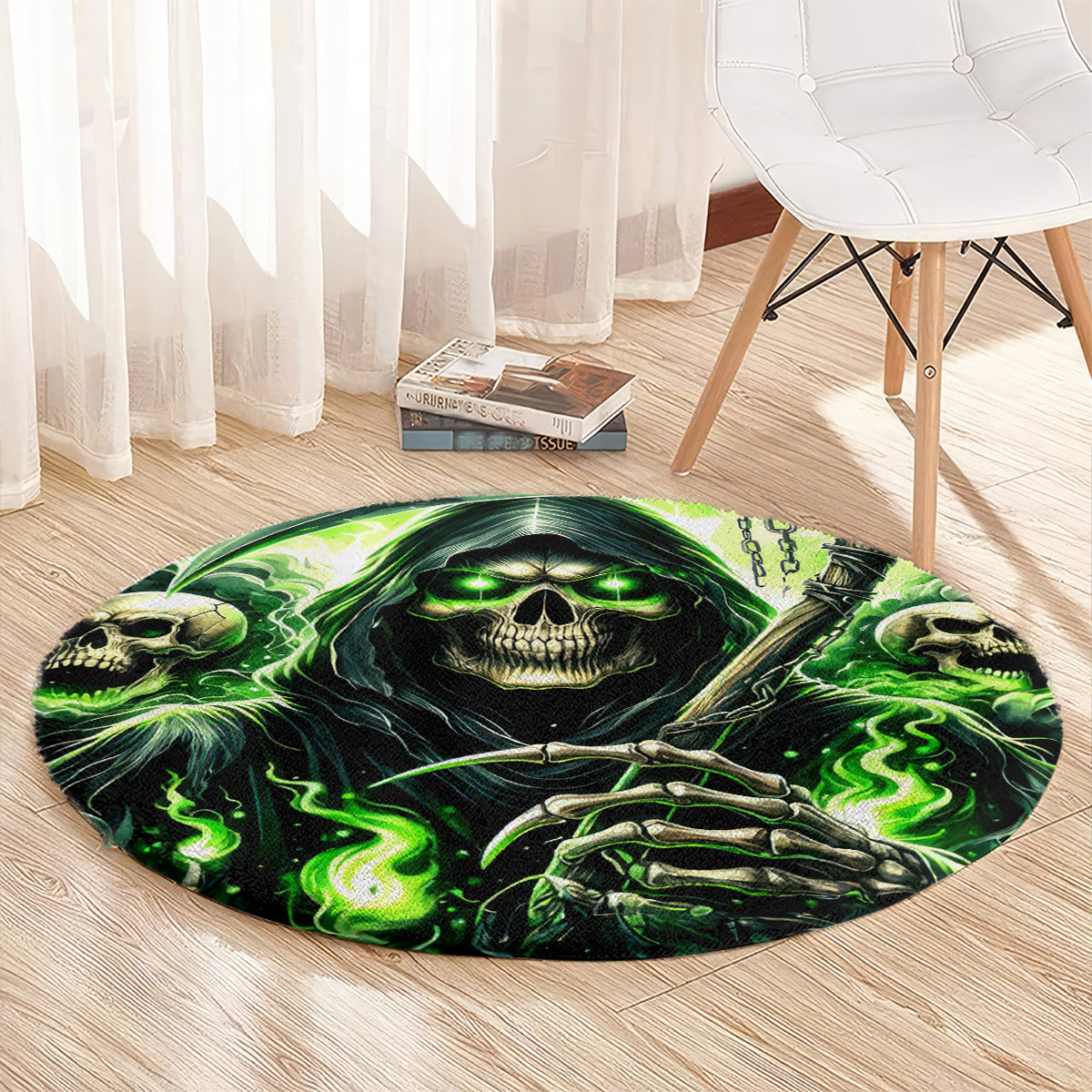 Flame Reaper Skull Round Carpet I'm Not Anti Social I'm Just Not User Friendly
