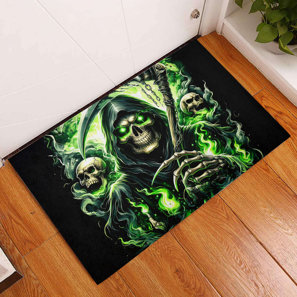 Flame Reaper Skull Rubber Doormat I'm Not Anti Social I'm Just Not User Friendly
