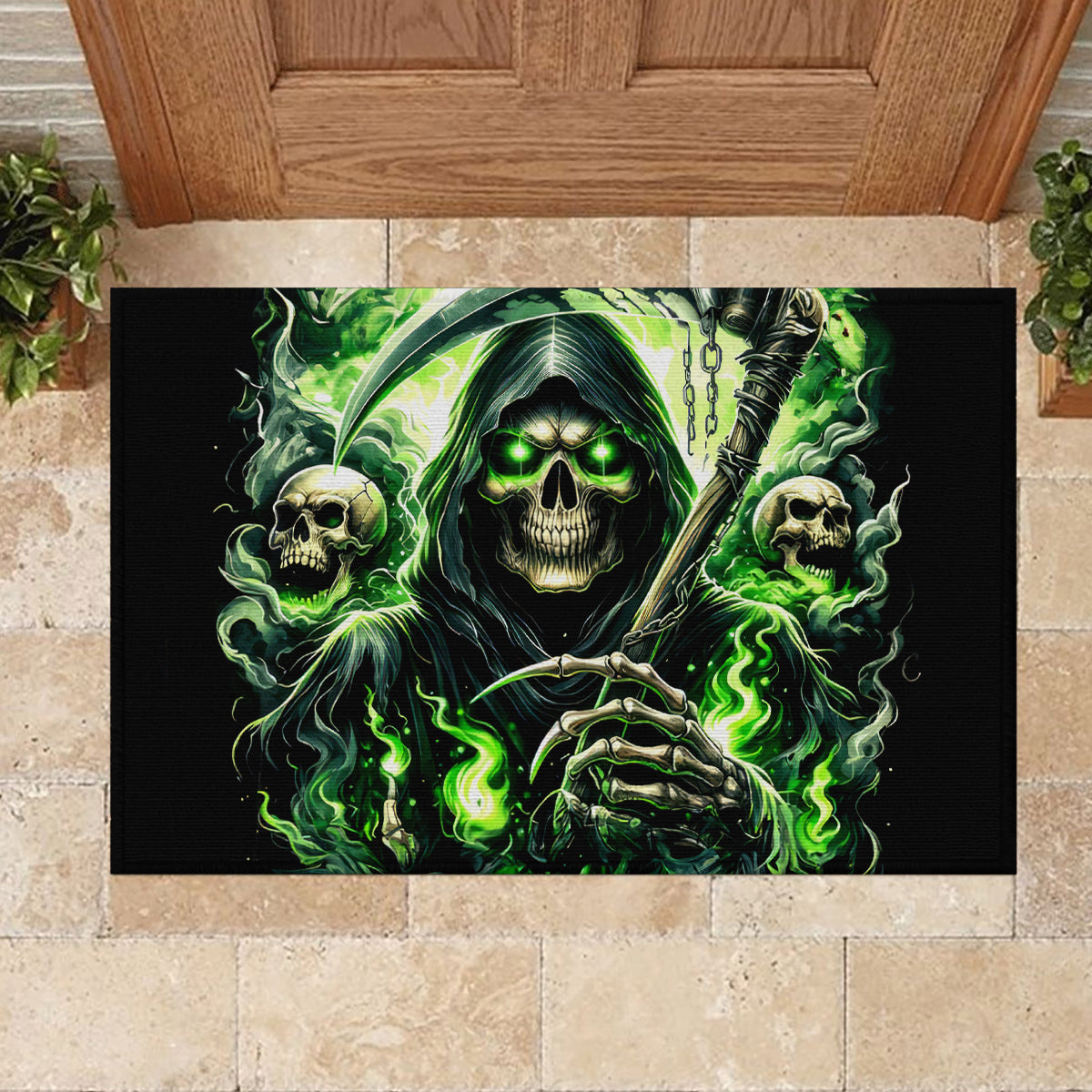 Flame Reaper Skull Rubber Doormat I'm Not Anti Social I'm Just Not User Friendly