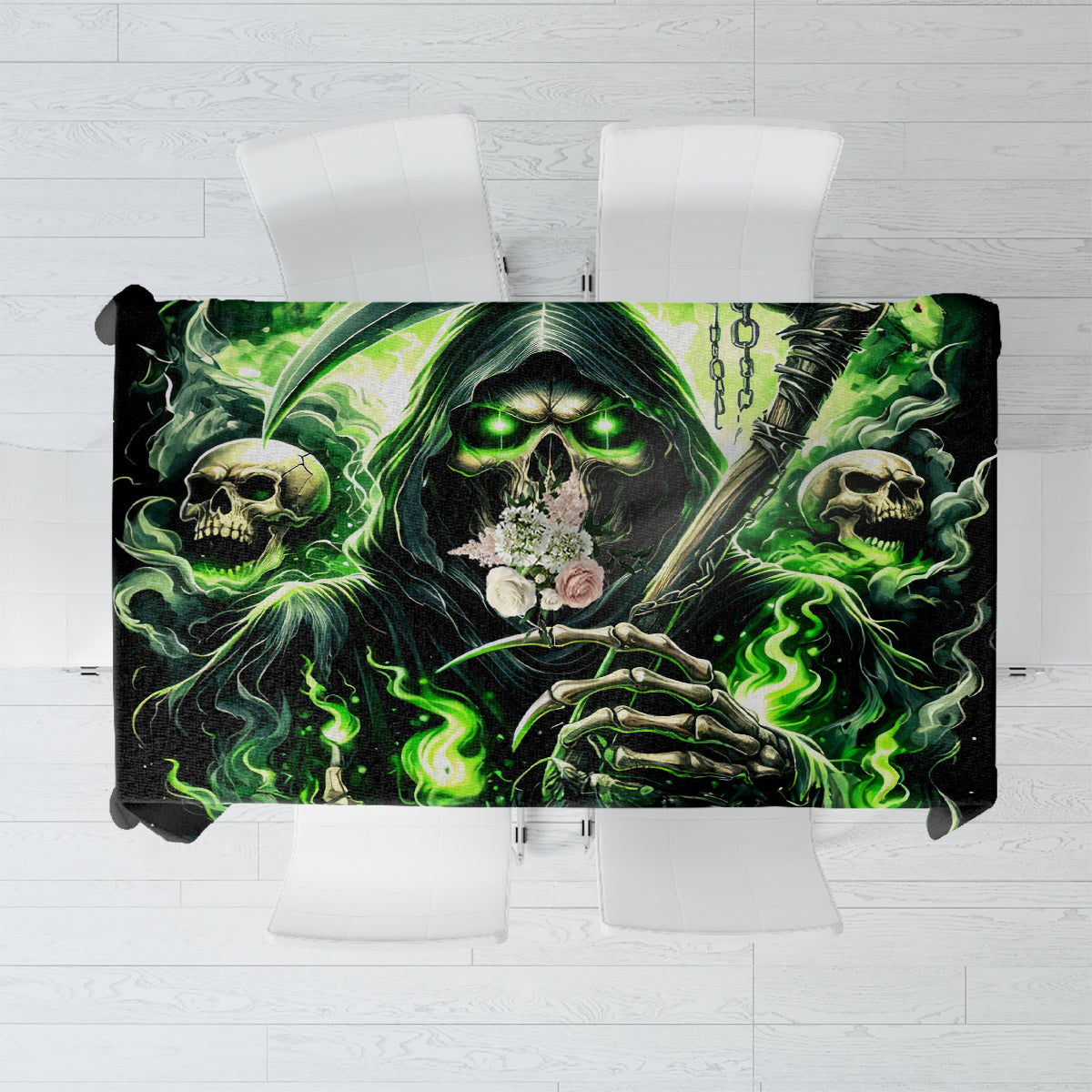 Flame Reaper Skull Tablecloth I'm Not Anti Social I'm Just Not User Friendly