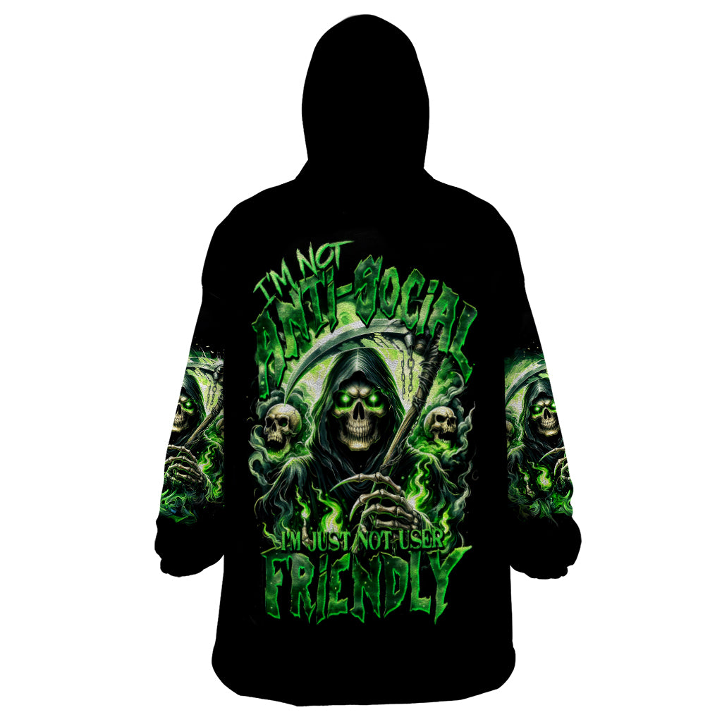 Flame Reaper Skull Wearable Blanket Hoodie I'm Not Anti Social I'm Just Not User Friendly