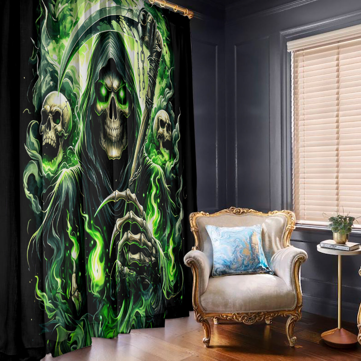Flame Reaper Skull Window Curtain I'm Not Anti Social I'm Just Not User Friendly