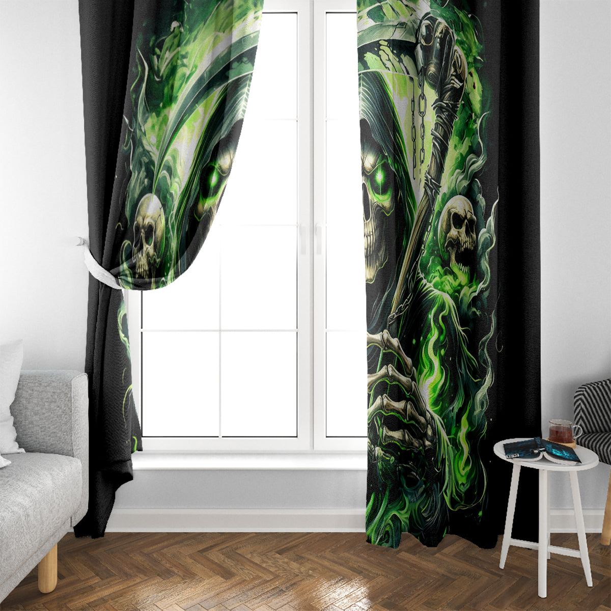 Flame Reaper Skull Window Curtain I'm Not Anti Social I'm Just Not User Friendly