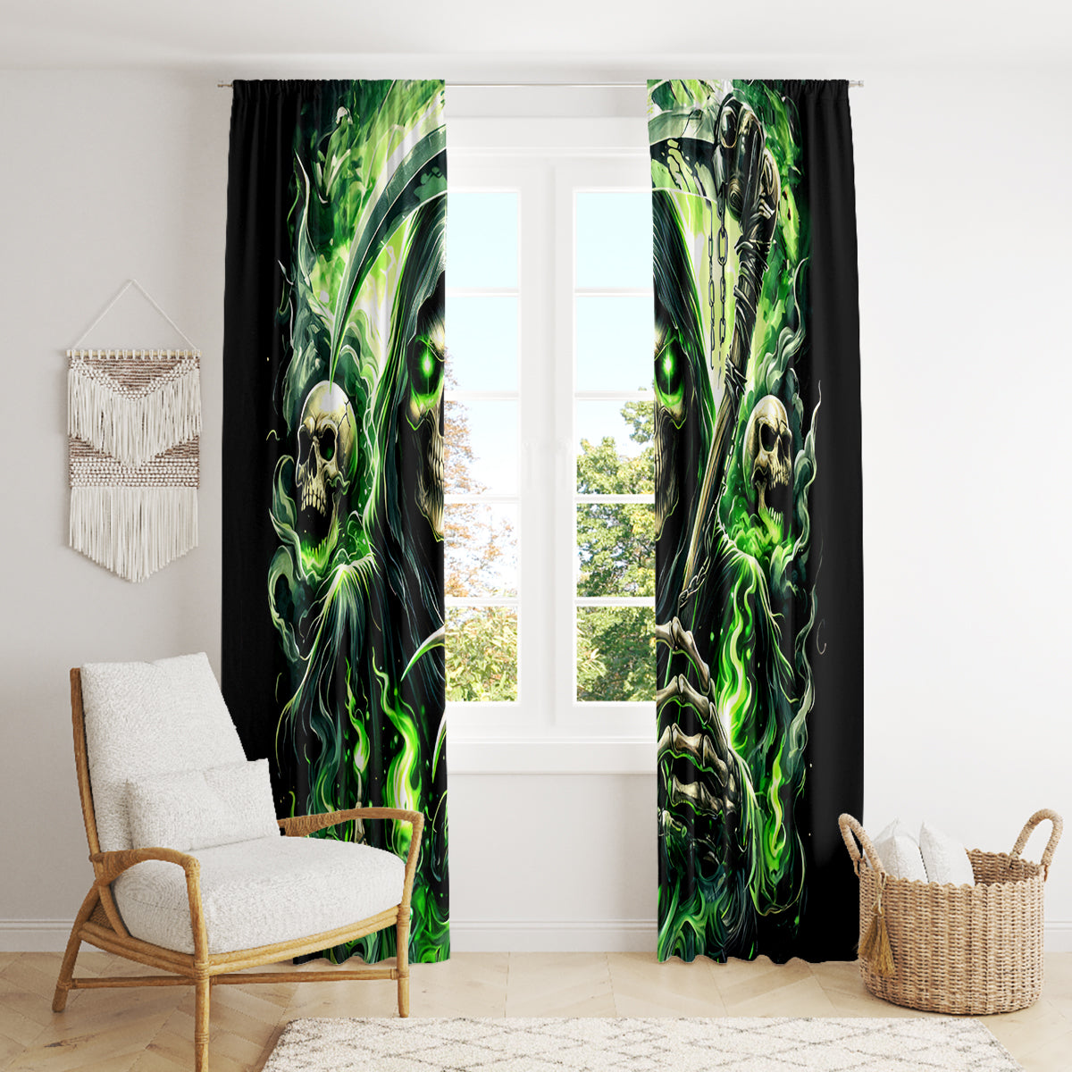 Flame Reaper Skull Window Curtain I'm Not Anti Social I'm Just Not User Friendly