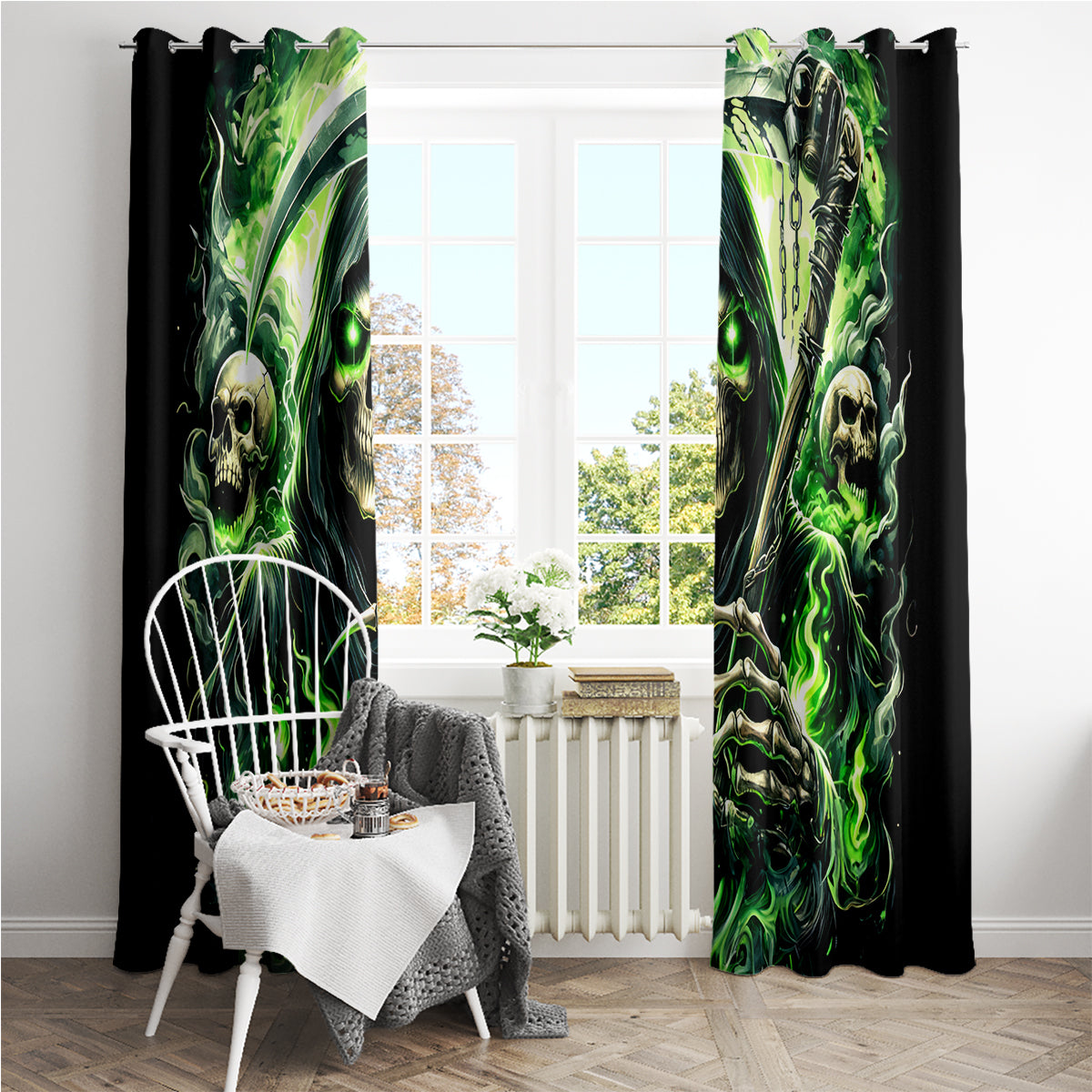 Flame Reaper Skull Window Curtain I'm Not Anti Social I'm Just Not User Friendly