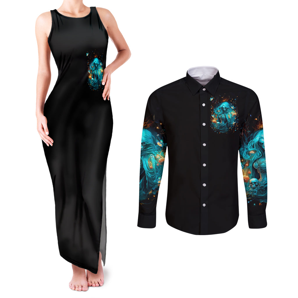 Witch Skull Couples Matching Tank Maxi Dress and Long Sleeve Button Shirt She Whispered Back Iam The Storm