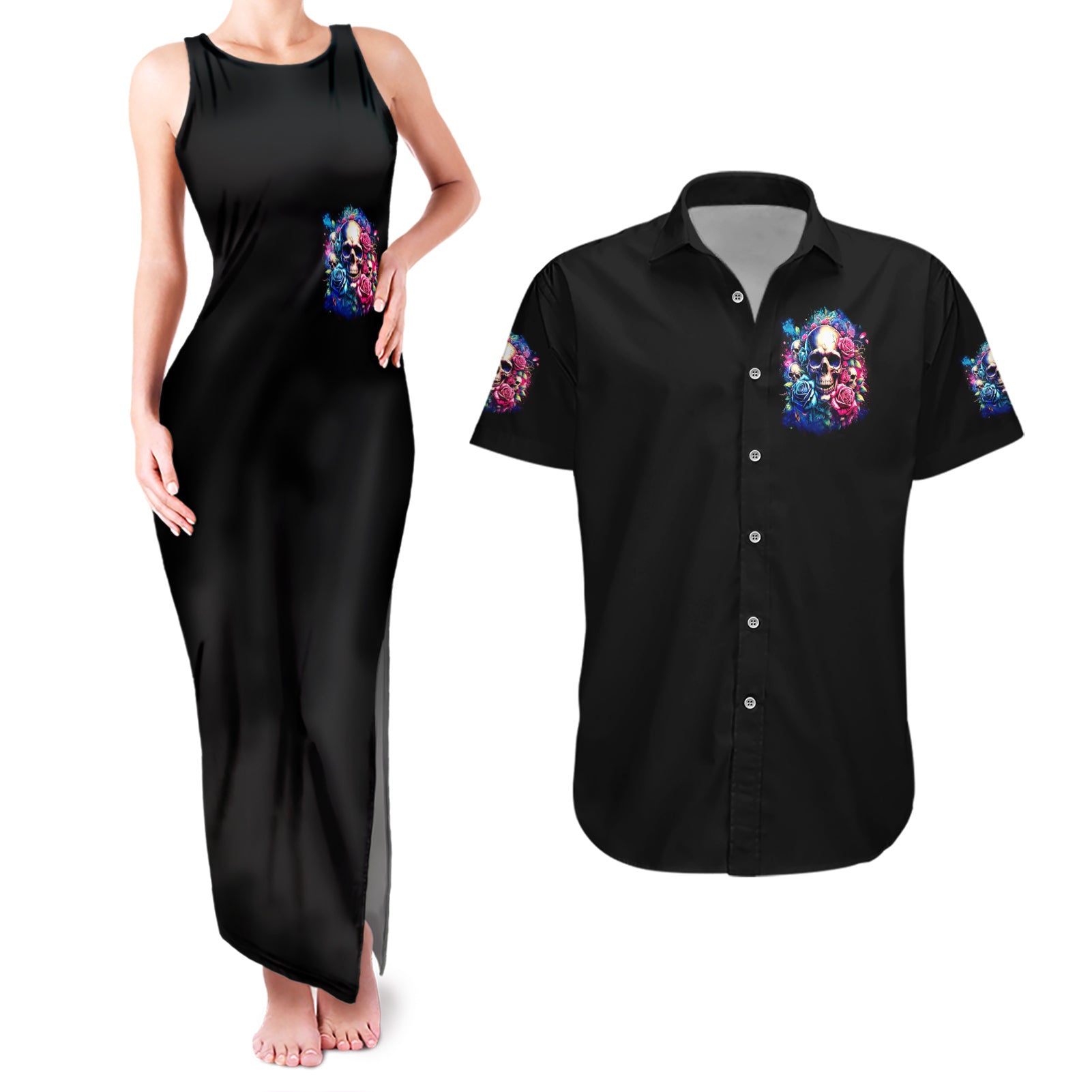 Rose Skull Couples Matching Tank Maxi Dress and Hawaiian Shirt Assuming I Was Like Most Girls Was Your First Mistake