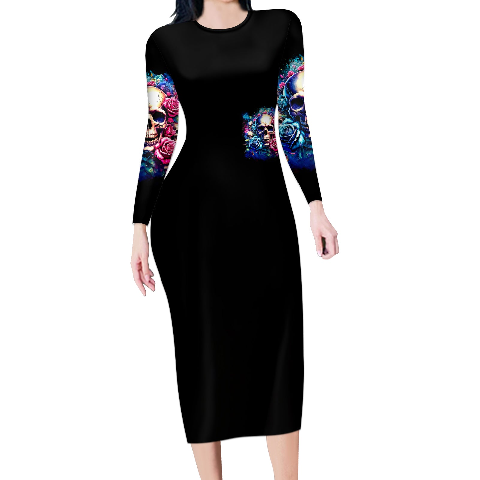 Rose Skull Long Sleeve Bodycon Dress Assuming I Was Like Most Girls Was Your First Mistake