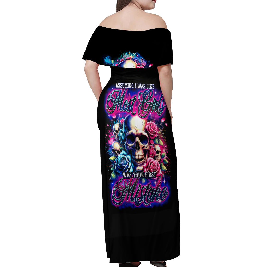 Rose Skull Off Shoulder Maxi Dress Assuming I Was Like Most Girls Was Your First Mistake
