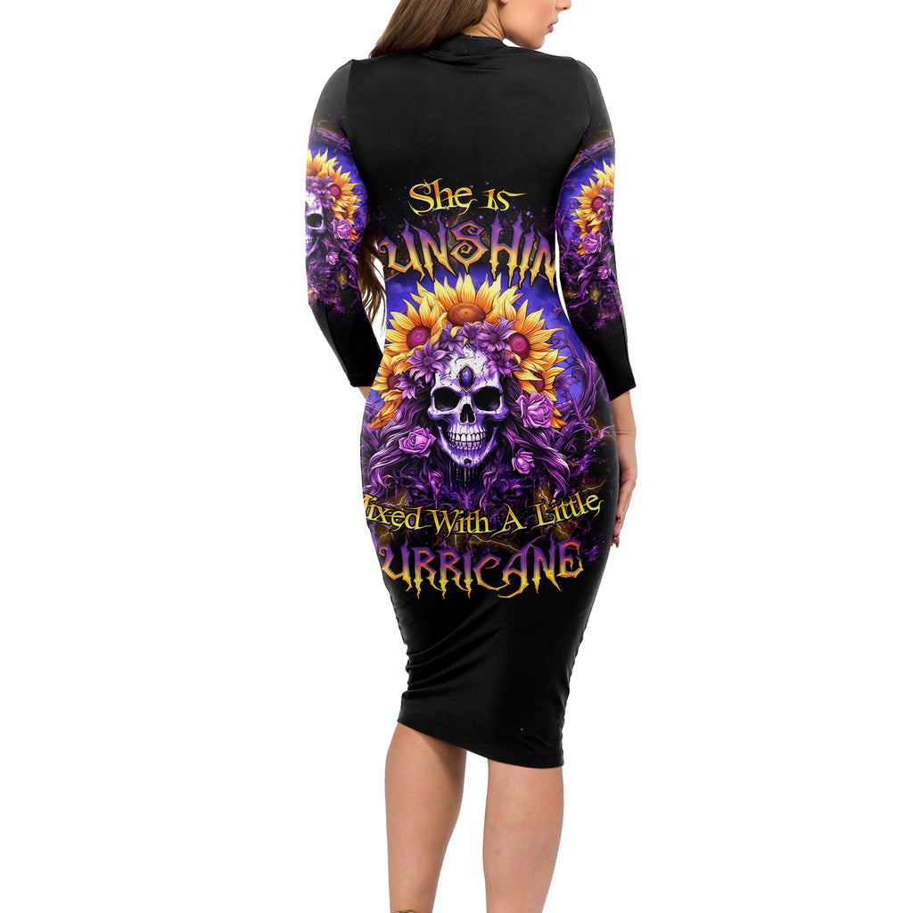 Sunflower Skull Long Sleeve Bodycon Dress She Is Sunshine Mixed With A Little Hurricane